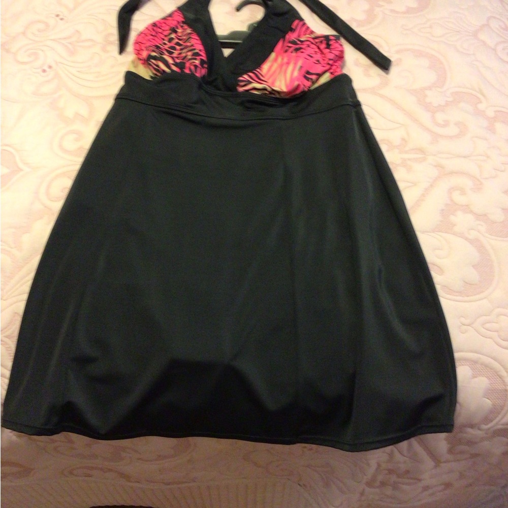 Tropical Escape Black and Pink Halter bathing suit